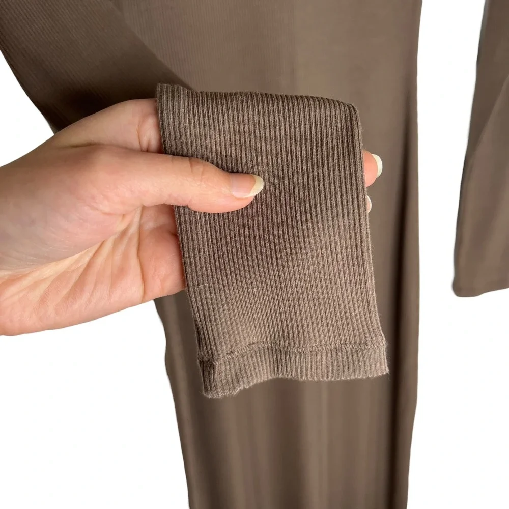 Skims Soft Lounge Amethyst Taupe Ribbed Mock Neck Long Sleeve Maxi Dress SZ S - Picture 9 of 13